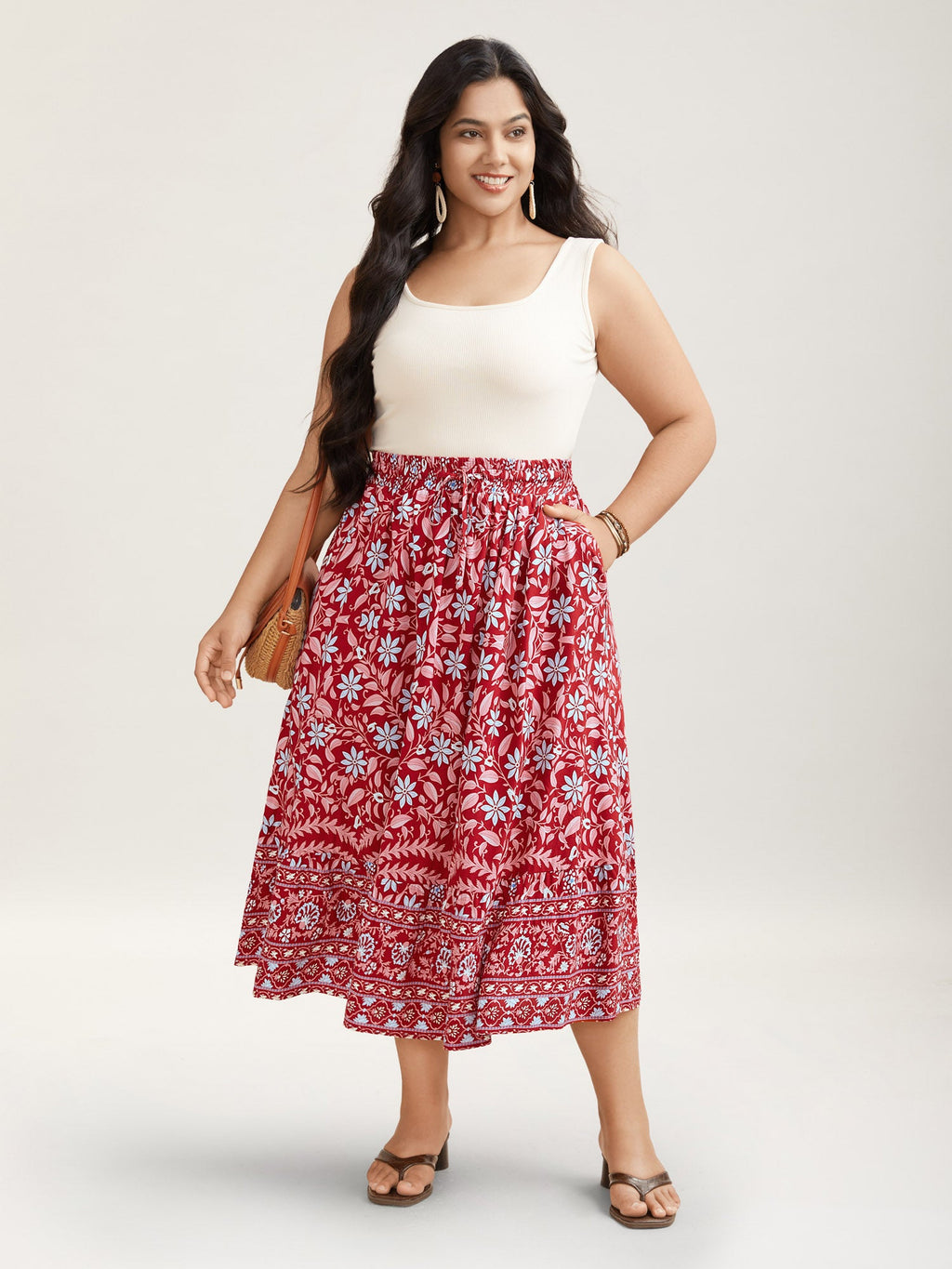 Spring Floral Fusion Panelled Tiered Skirt