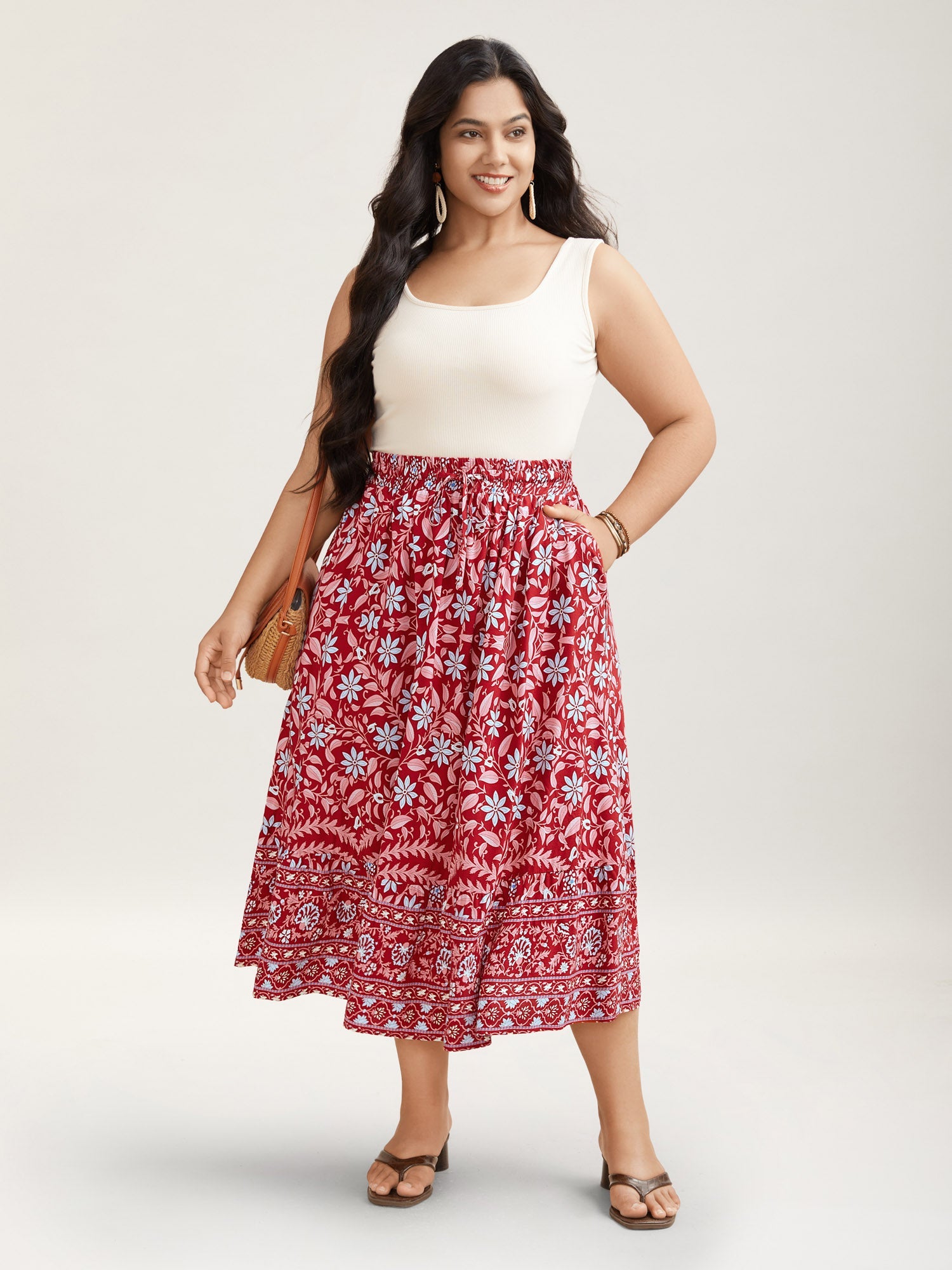 Spring Floral Fusion Panelled Tiered Skirt