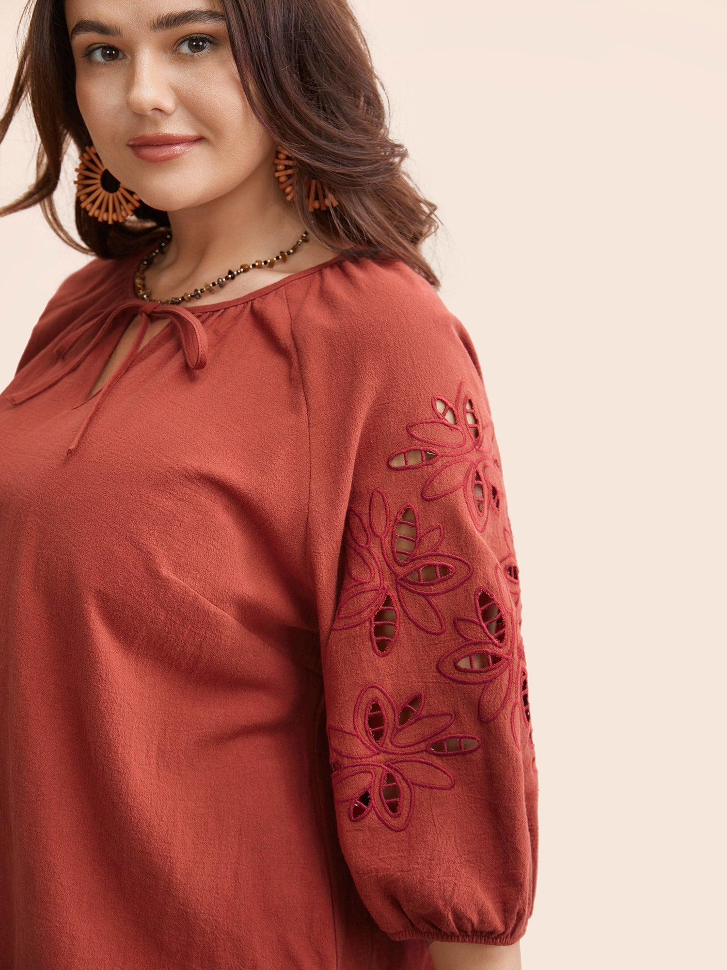 Broderie Anglaise Gathered Tie Knot Blouse