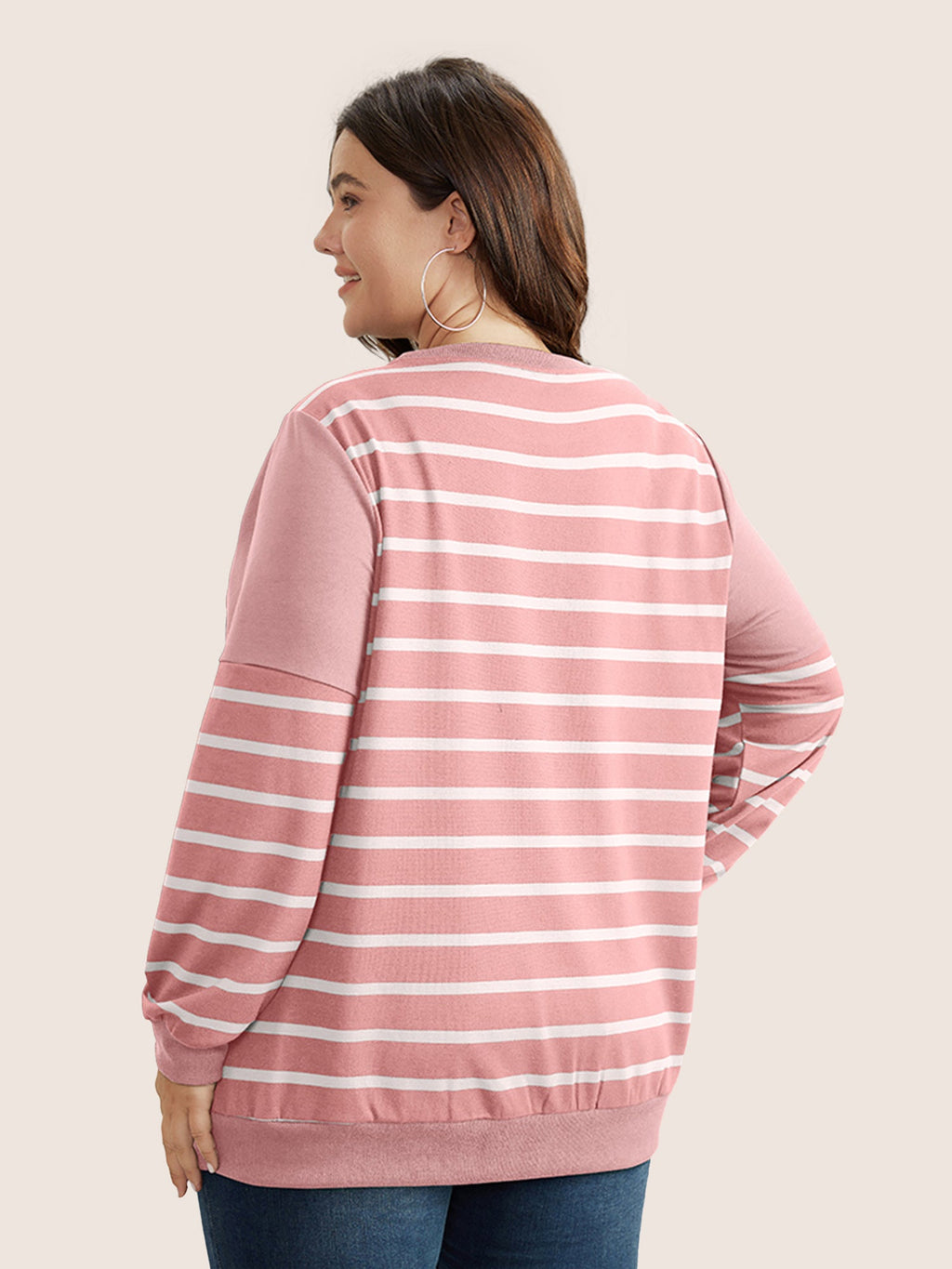 Striped Patchwork Button Detail Sweatshirt