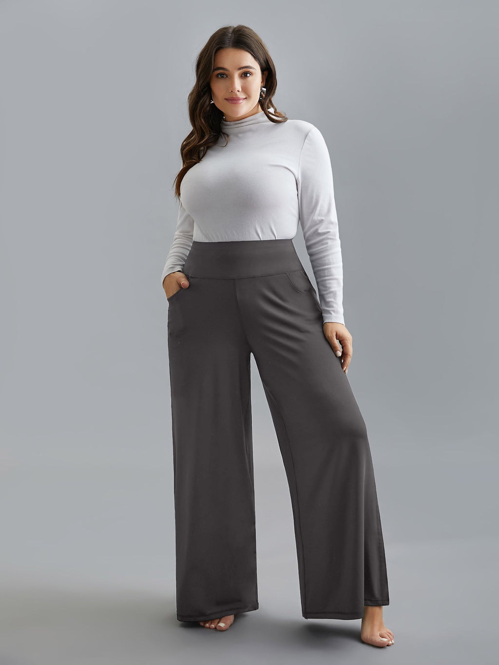 Super Stretchy Wide-Leg Casual Pocket Pants