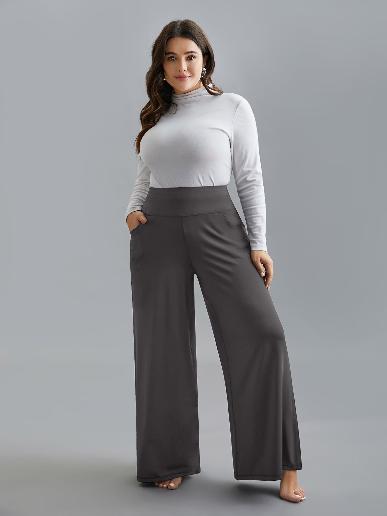 Super Stretchy Wide-Leg Casual Pocket Pants