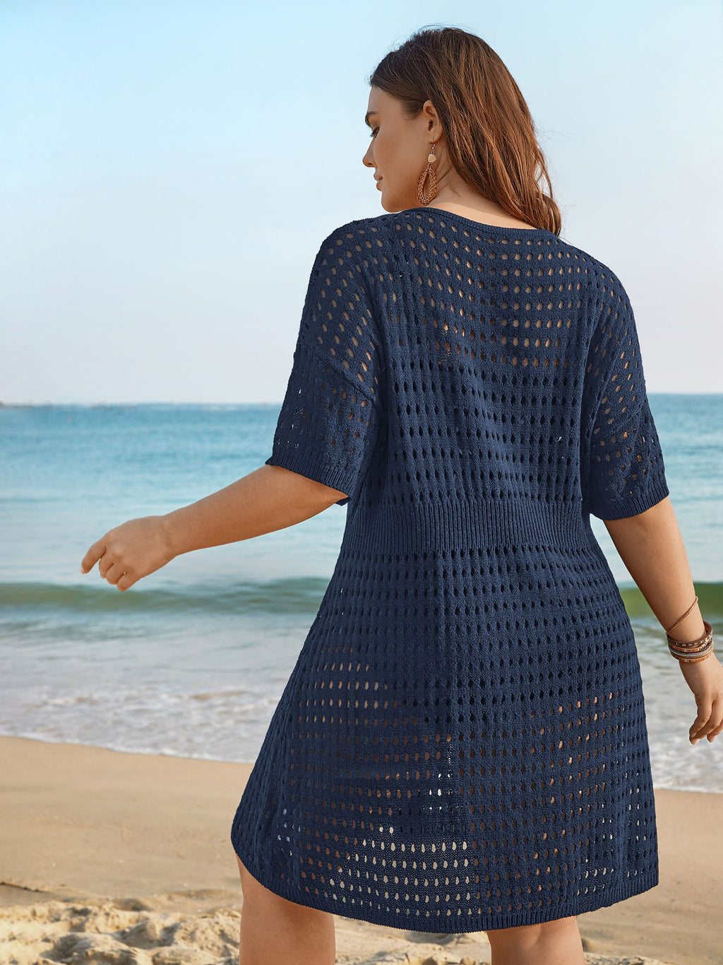 Cut-Out Waist-Cinched Button Swim Cover-Up