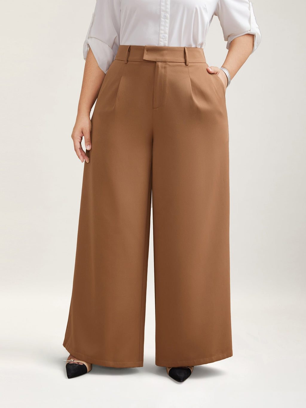 Stretchy Waist Pleated Wide-Leg Pants