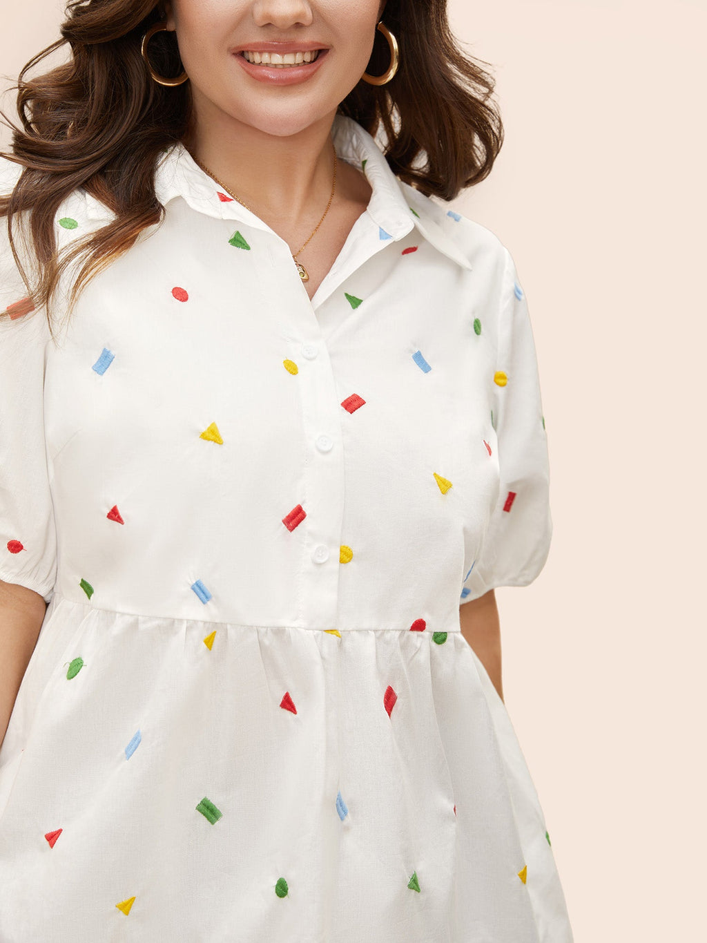 Cotton Geometric Embroidery Tunic Blouse