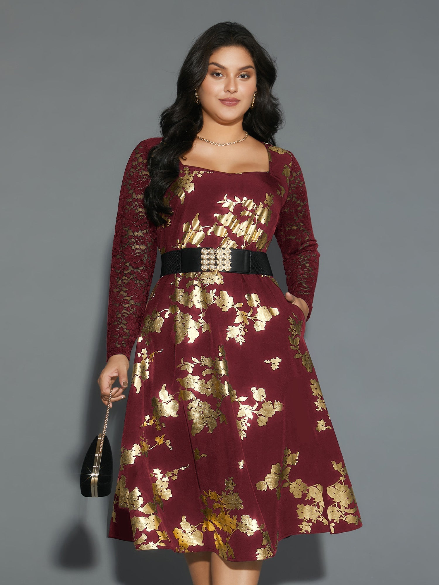 Glitter Floral Crochet Lace Mesh Dress