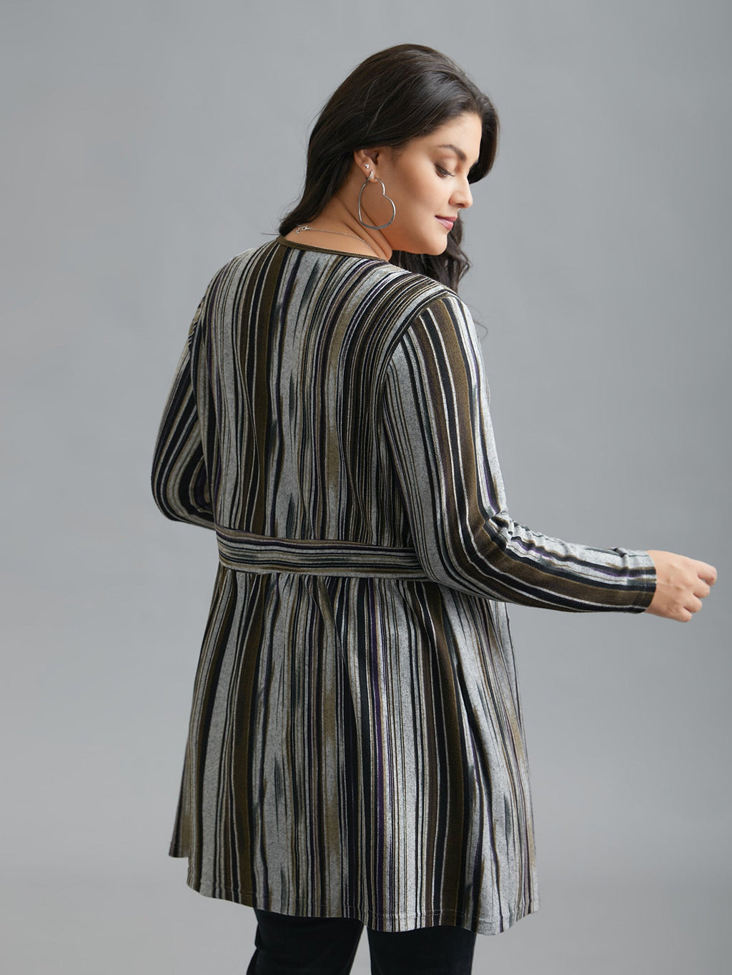 Colored Striped Open Front Waist Defining Jacket
