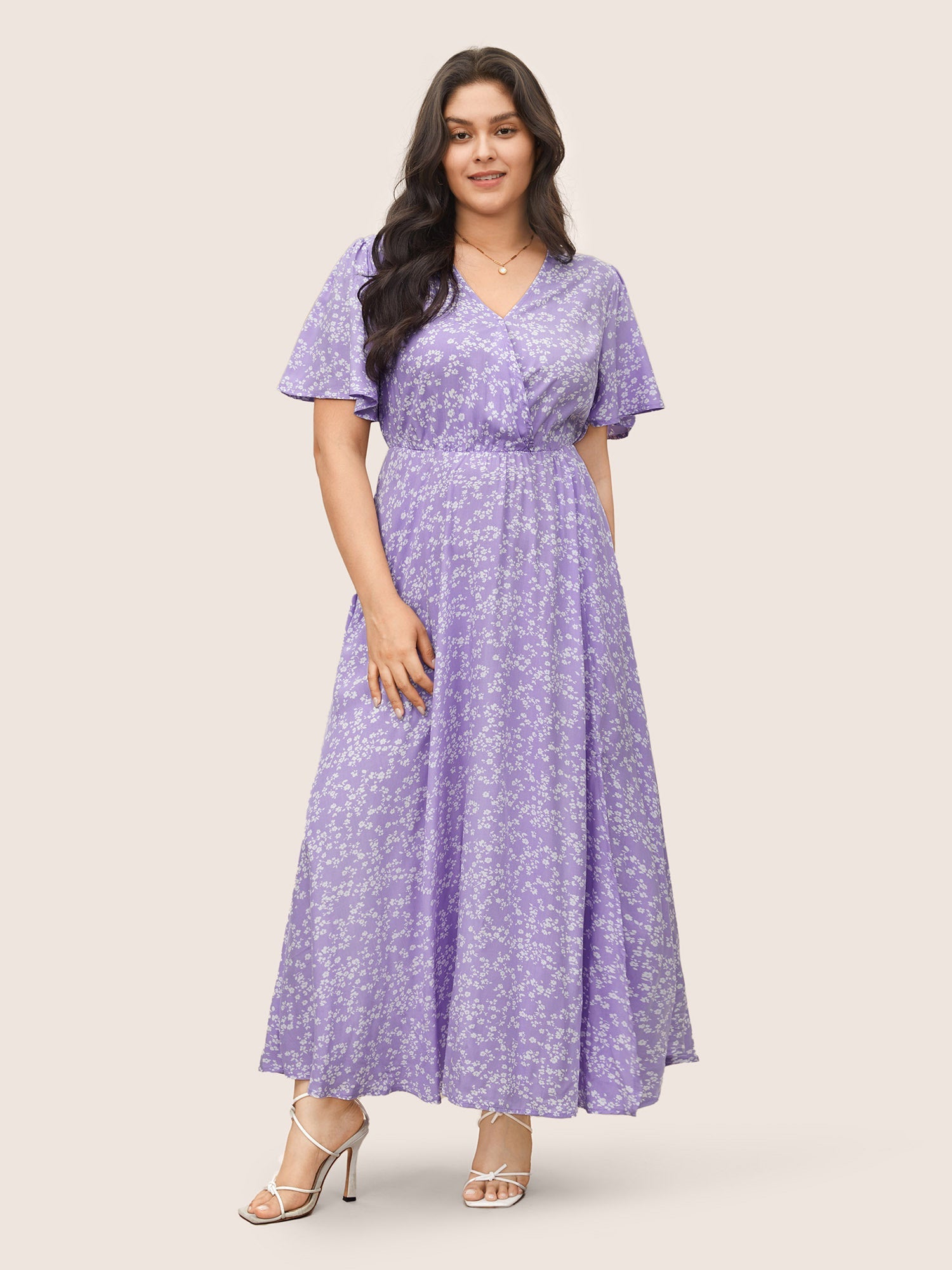Bloom Dress - Flutter Sleeve Ditsy Floral Pocket Split Maxi Dress