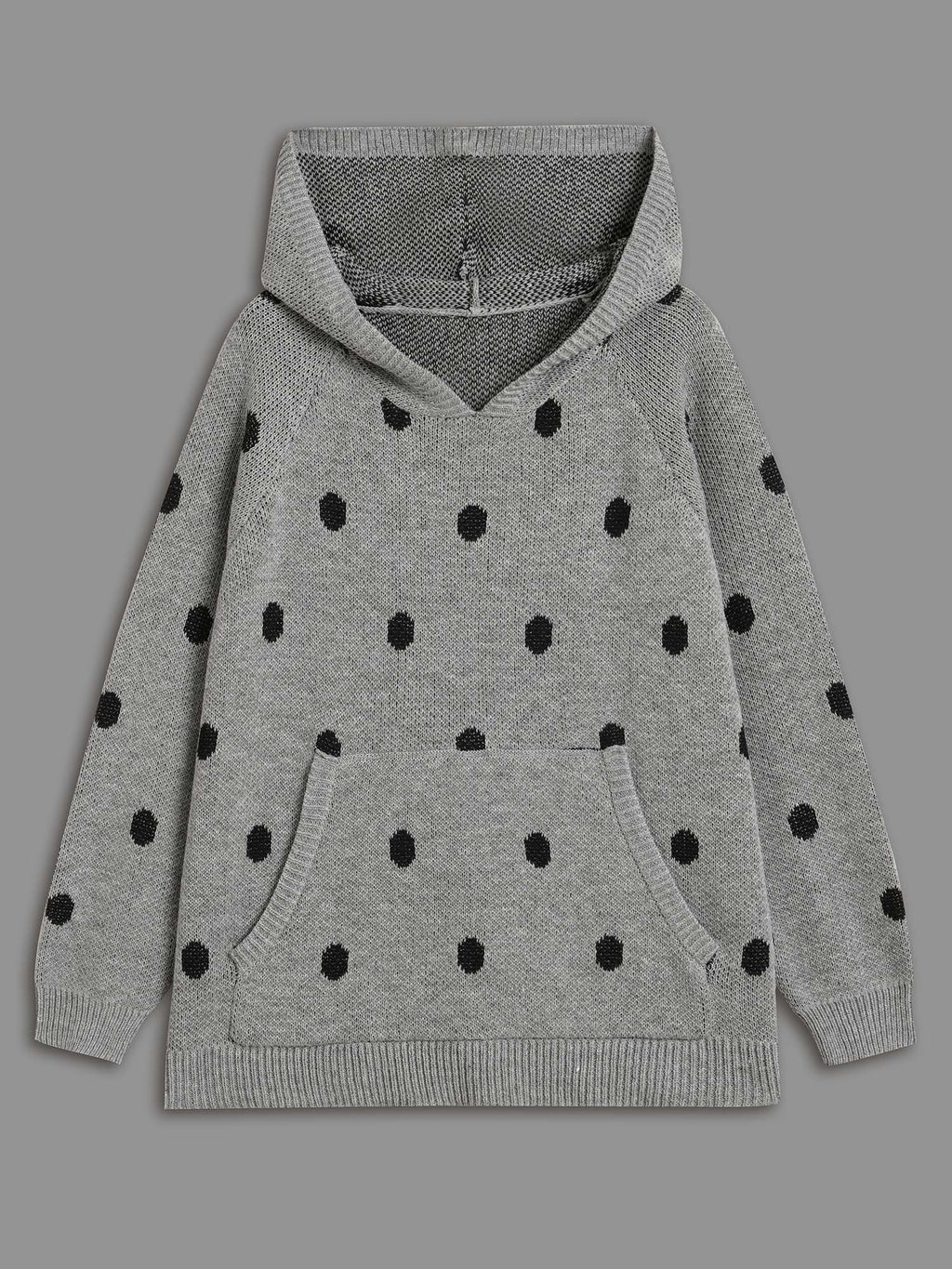 Polka Dot Hooded Patch Pocket Pullover