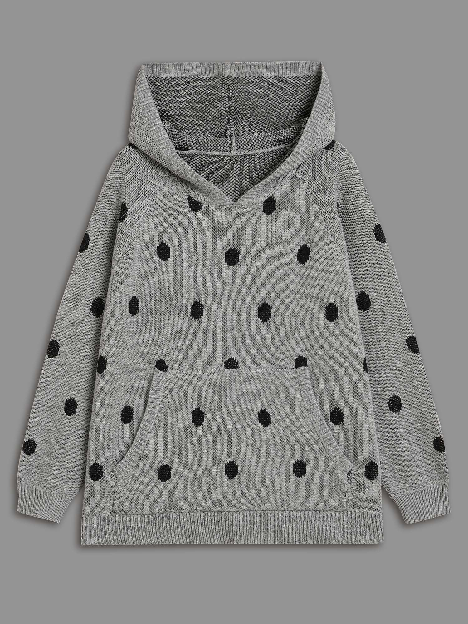 Polka Dot Hooded Patch Pocket Pullover