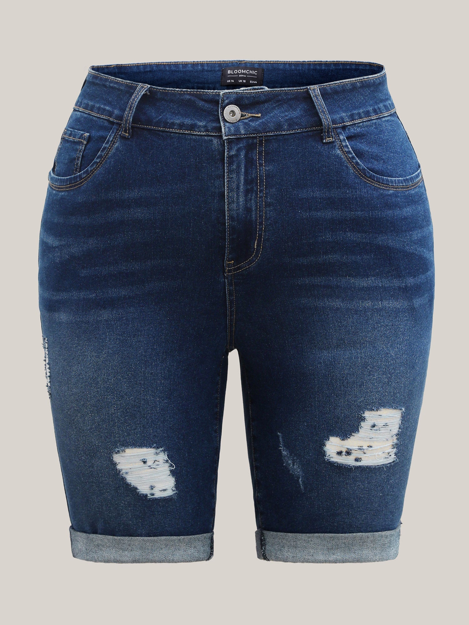 Ripped Straight-Leg Denim Shorts