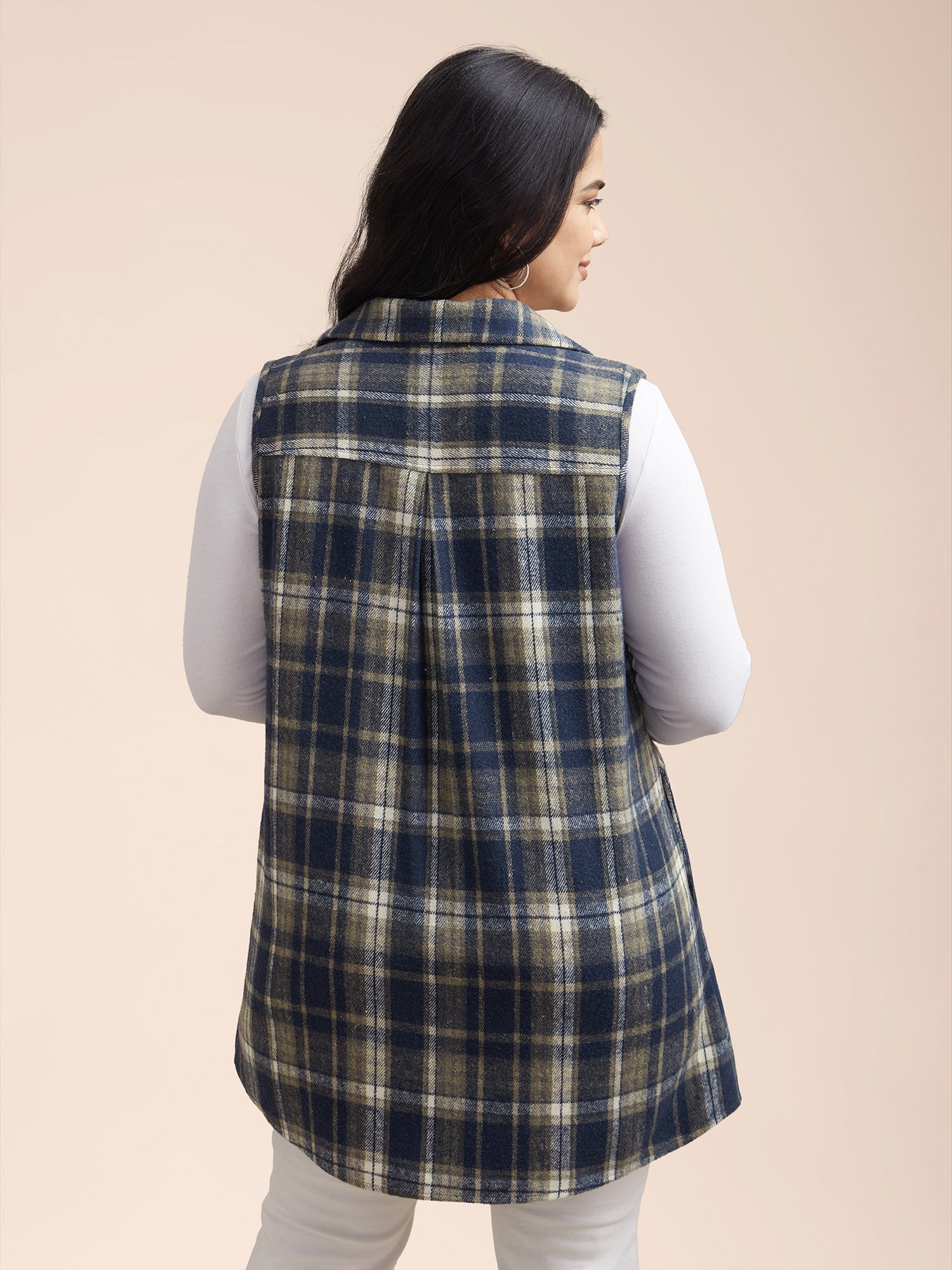 Plaid Flap Detail Sleeveless Jacket