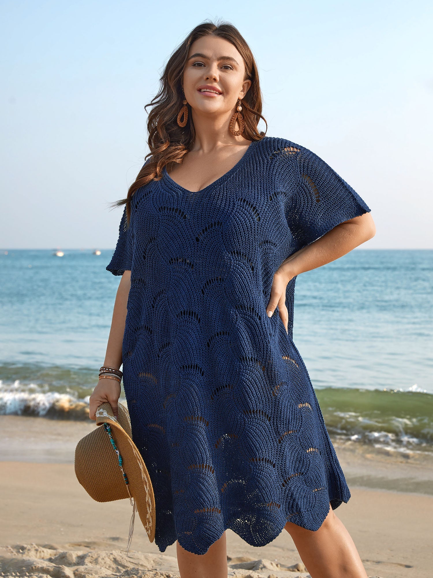 Cut-Out Solid V-Neck Swimsuit Coverup