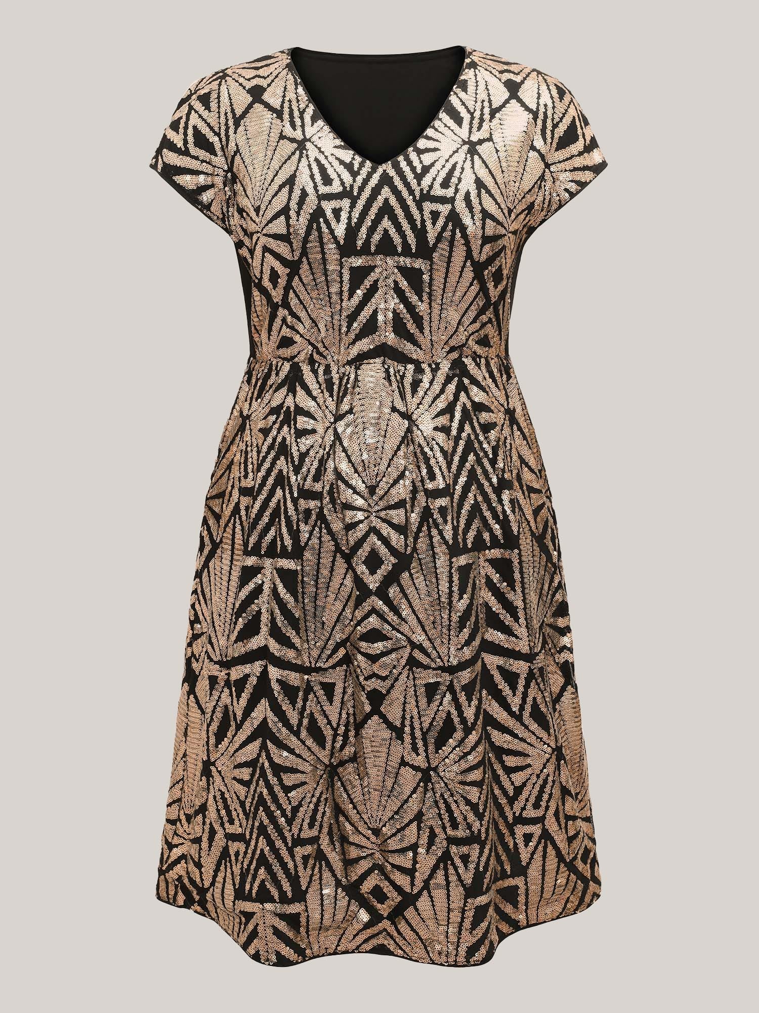 Geometric Sequin Dolman Sleeve Midi Dress