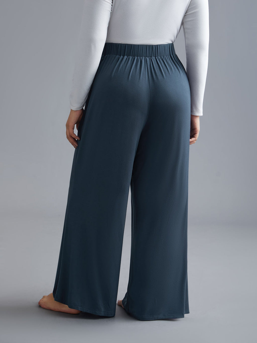 Solid Elastic Waist Wide Leg Lounge Bottoms