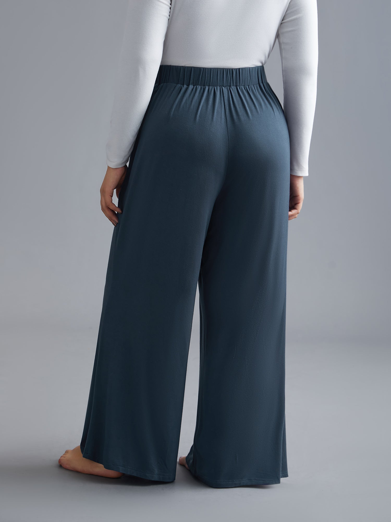 Solid Elastic Waist Wide Leg Lounge Bottoms