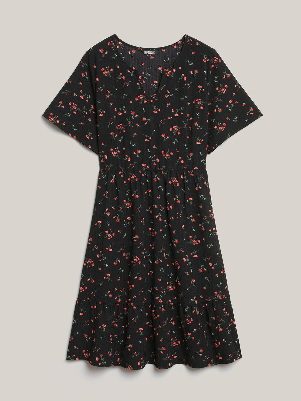 Floral Flared Sleeve Tiered Midi Dress