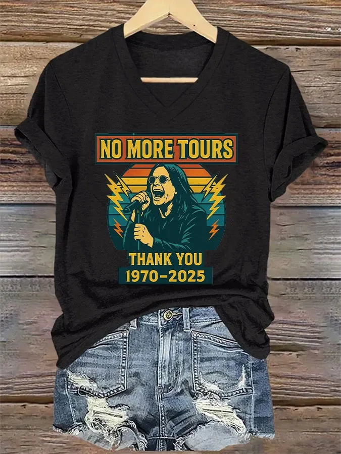 V-Neck Retro Rip Prince Of Darkness No More Tours Print T-Shirt