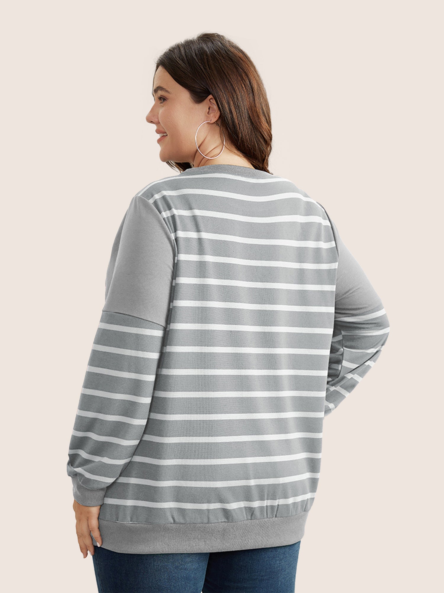 Striped Patchwork Button Detail Sweatshirt
