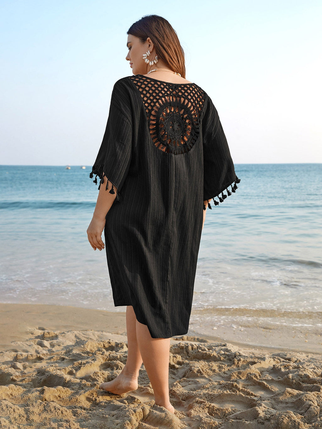 V-Neck Cut-Out Tassels Spliced Midi Dress