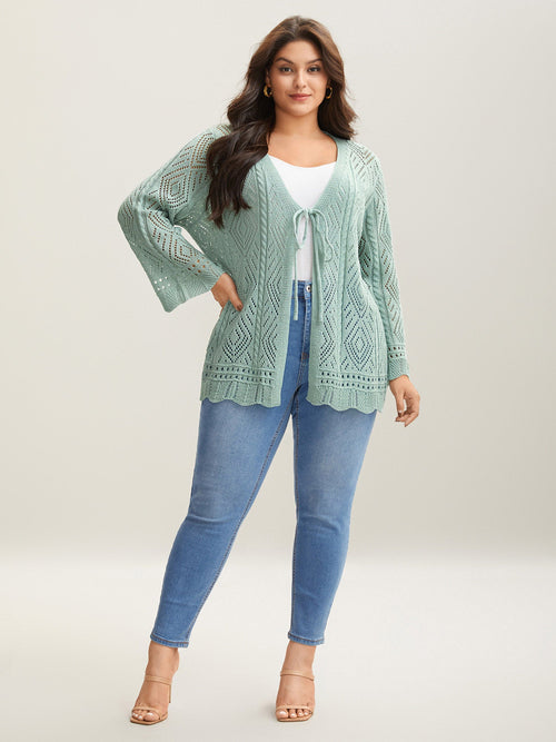 Cut-Out Textured Tied Knit Cardigan