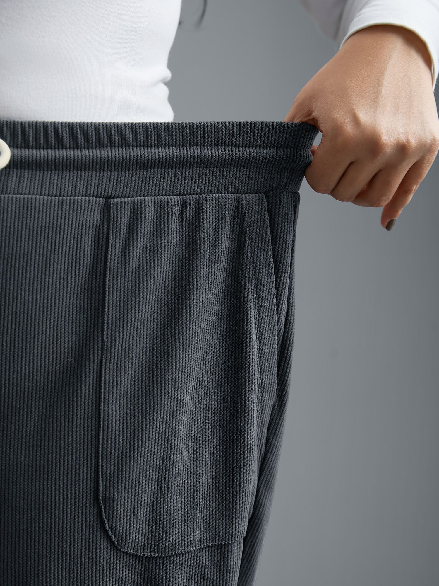 Plain Drawstring Slant Pocket Roll Hem Pants