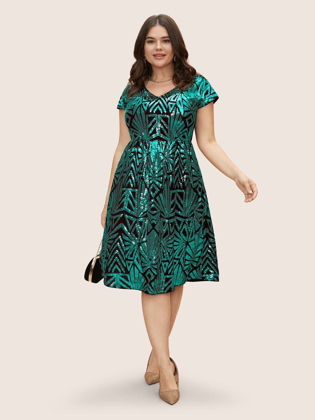 Geometric Sequin Dolman Sleeve Midi Dress