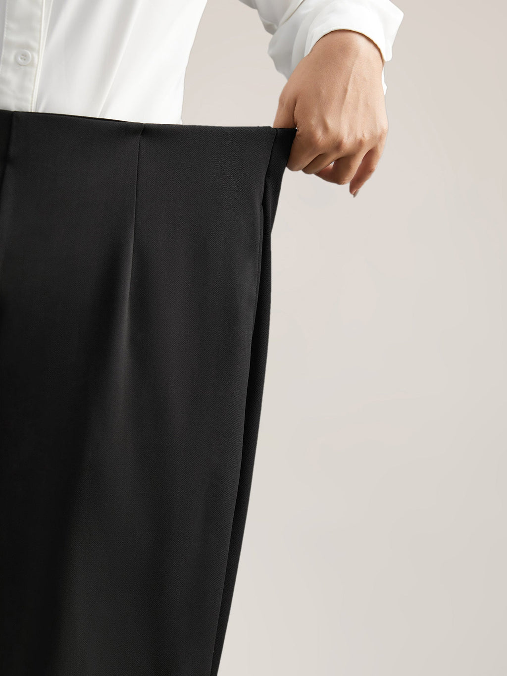 Solid Elastic Waist Pleated Wide Leg Pants