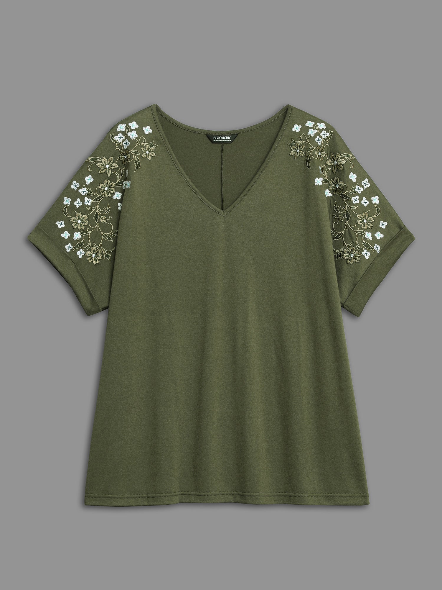 Stretchy Embroidered Drop Shoulder T-Shirt