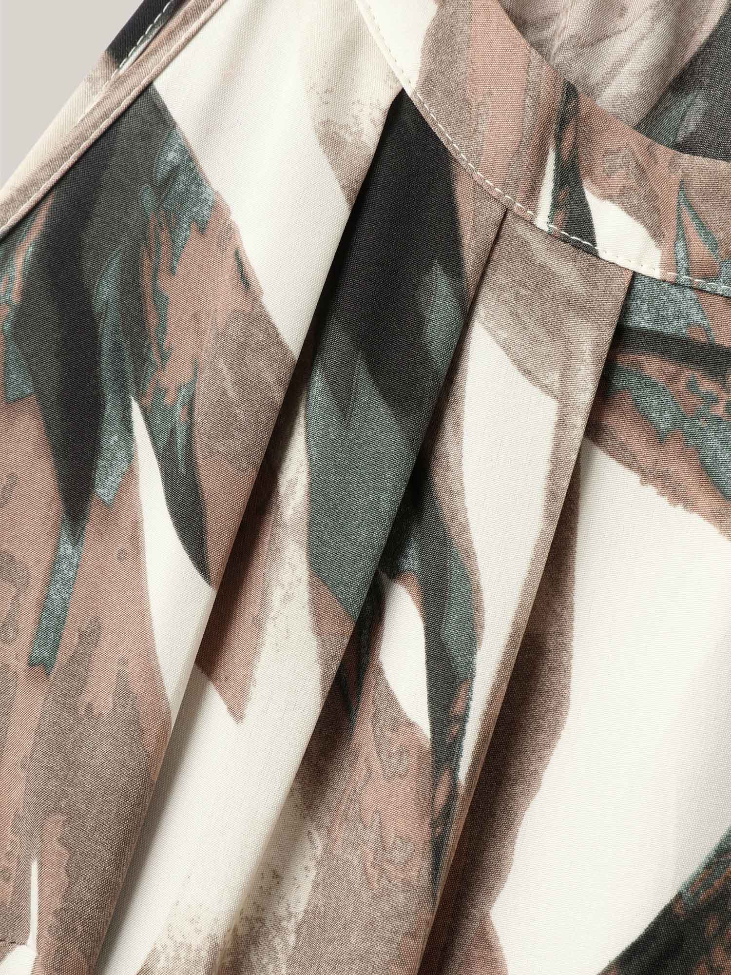 Leaf Print Halter Neck Tiered Midi Dress