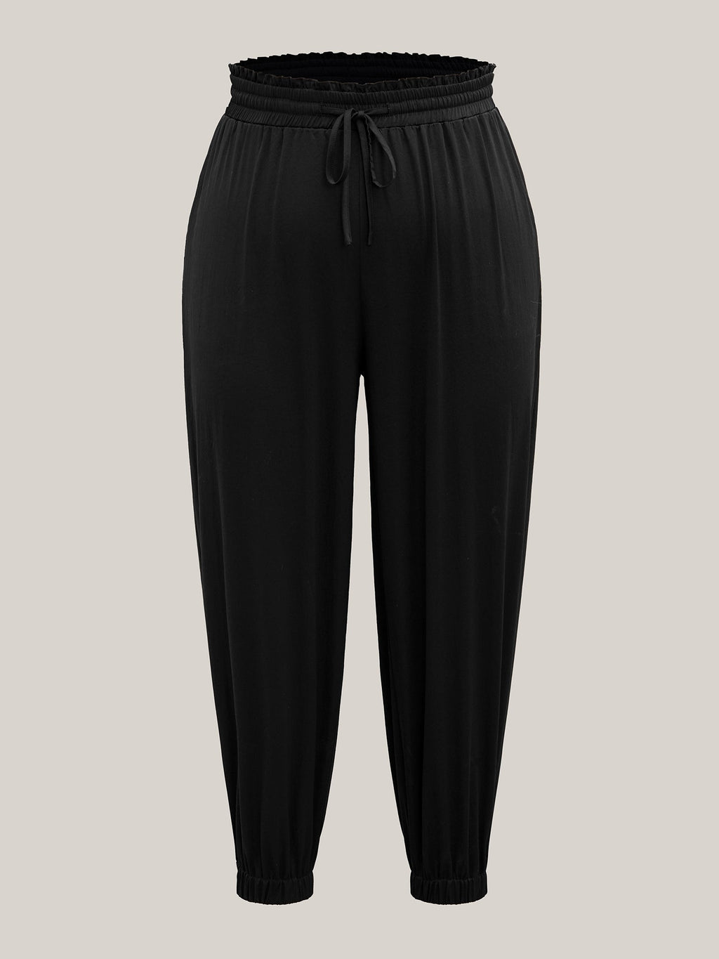 Ruffled Waist Drawstring Tapered Pants