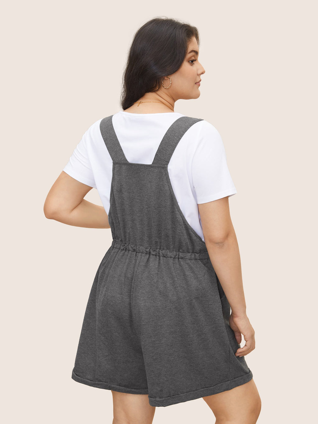 Solid Pocket Drawstring Overall Romper