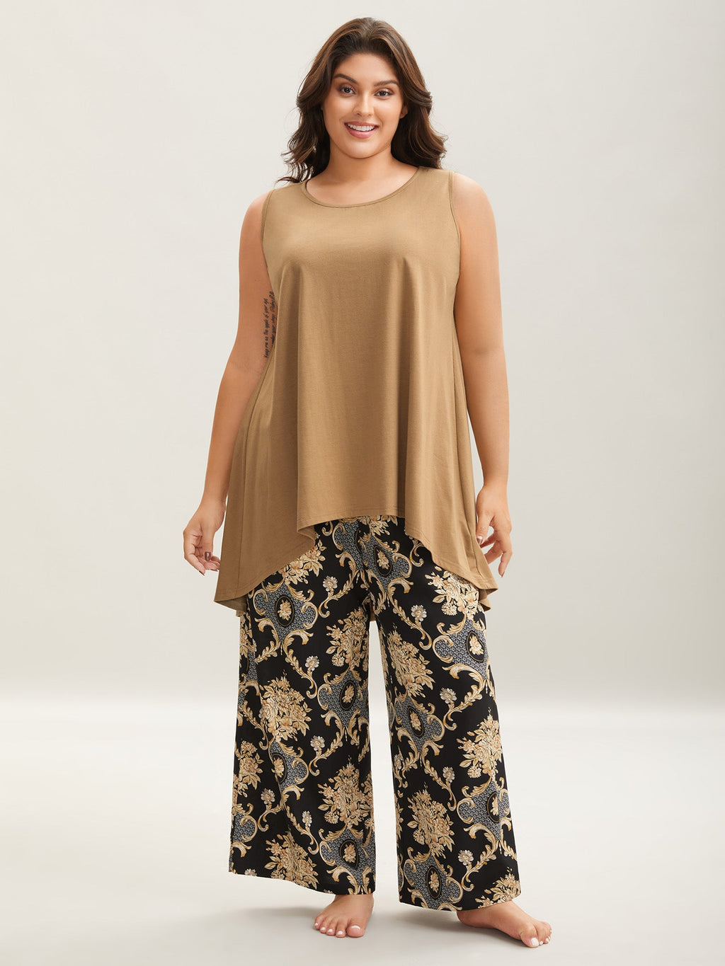 Boho Print Color Contrast Loungewear Set