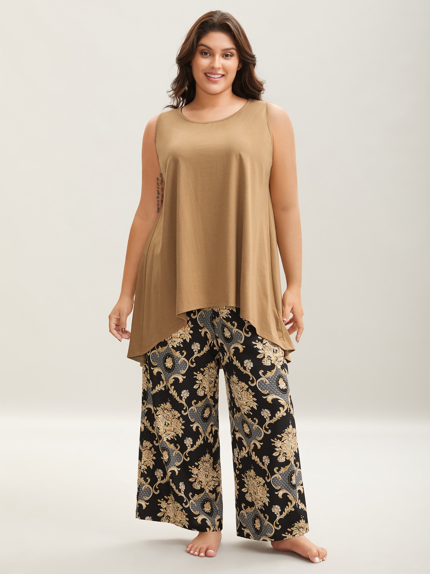 Boho Print Color Contrast Loungewear Set