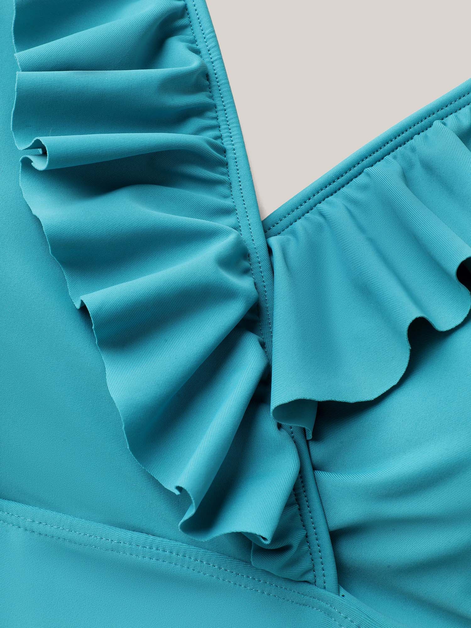 Ruffled Edges Drawstring Bust-Support Swim Top