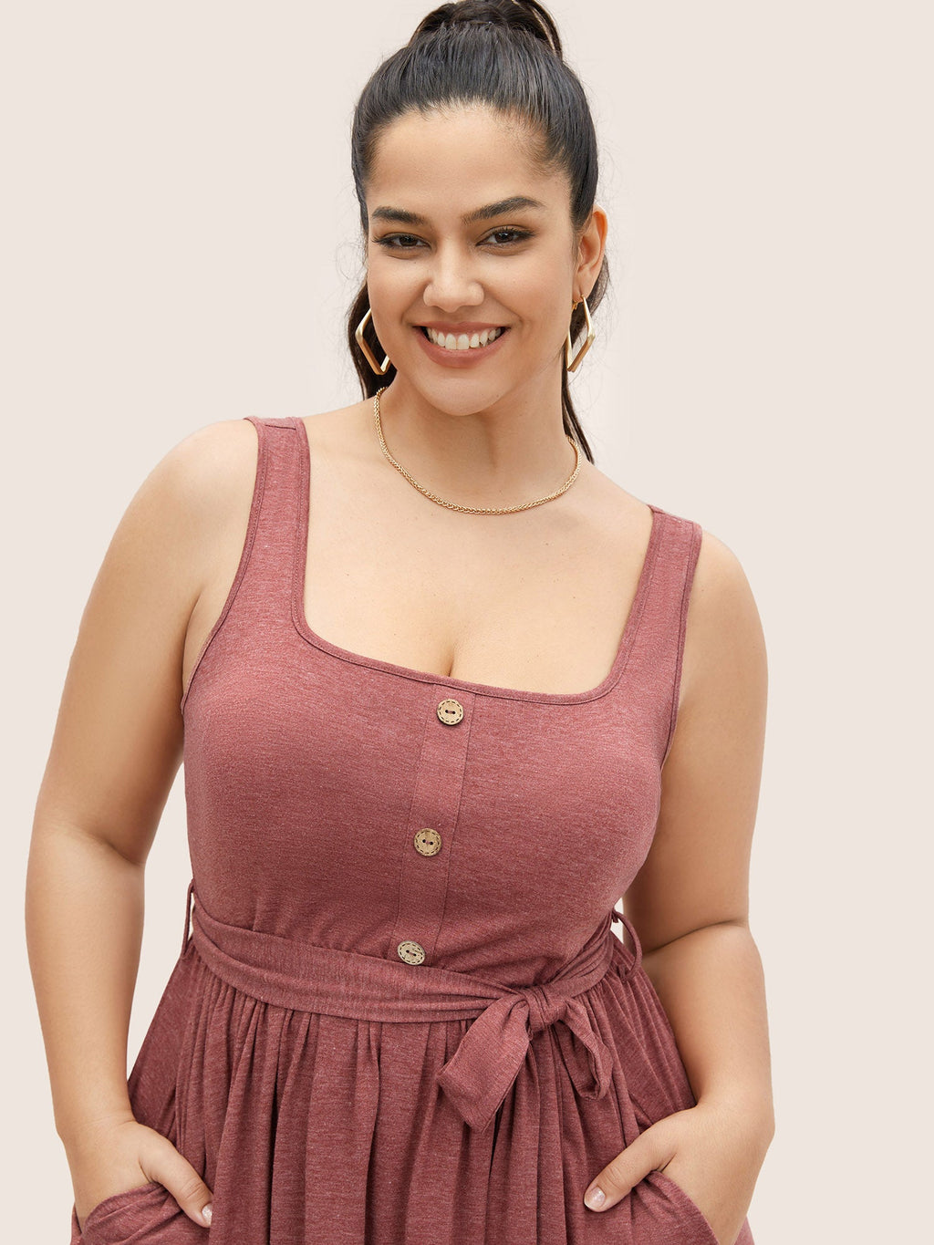 Supersoft Essentials Button Detail Belted Gathered Dress