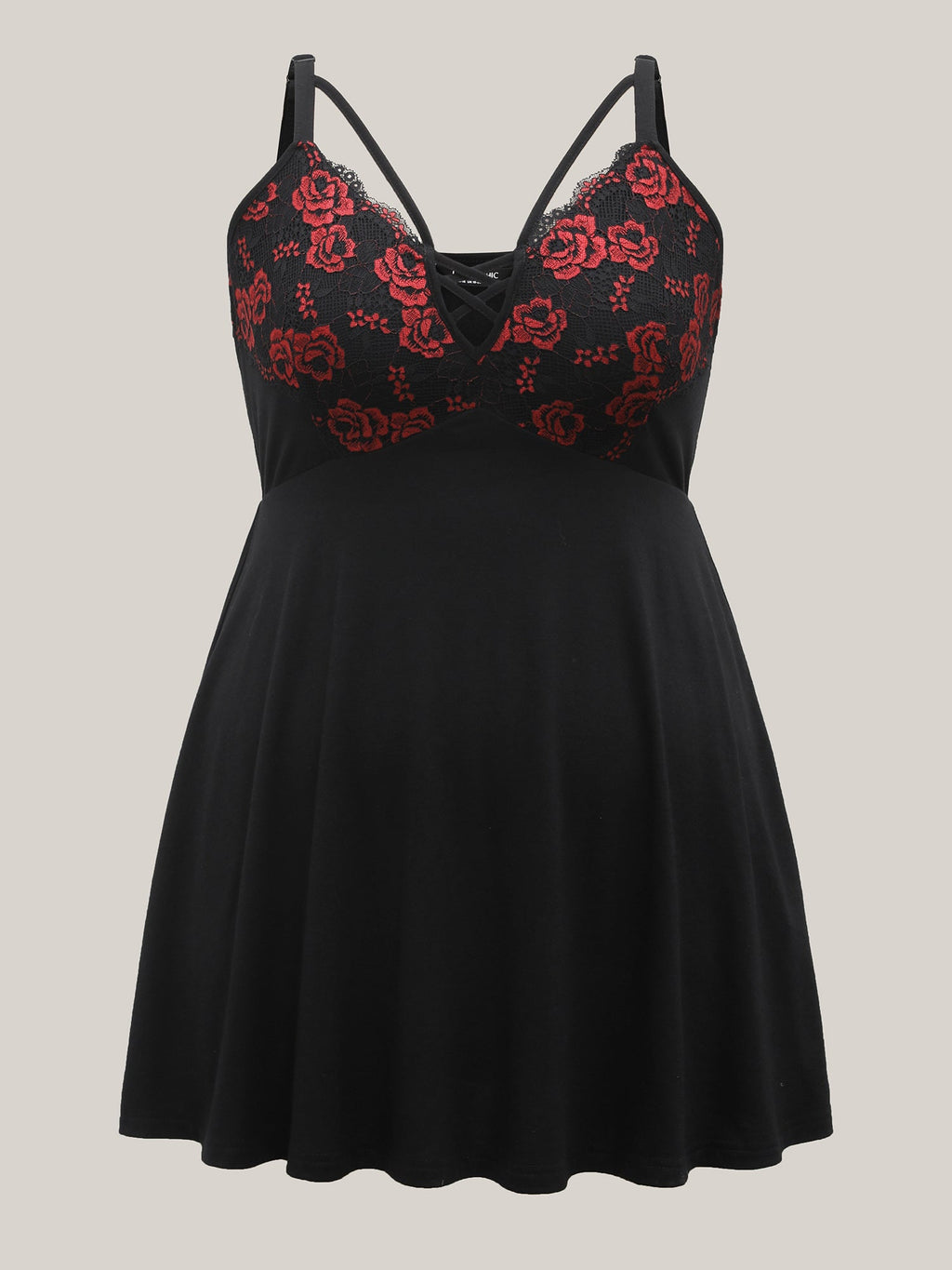 Floral Lace Spliced Neck Tie Sleep Dress