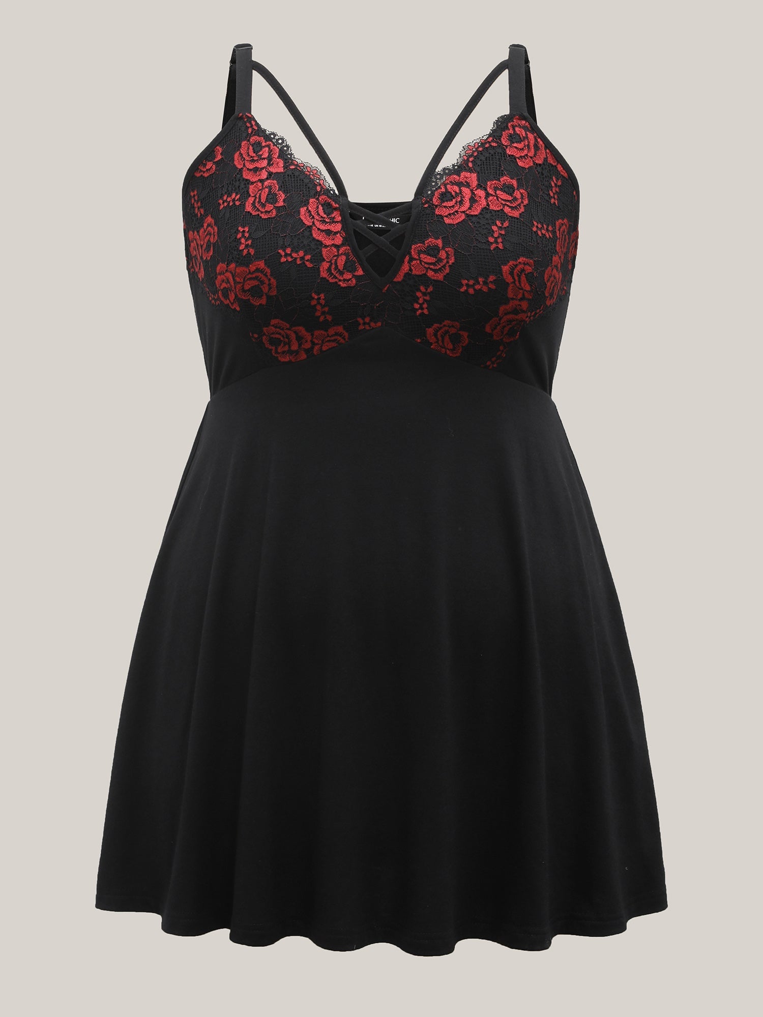 Floral Lace Spliced Neck Tie Sleep Dress