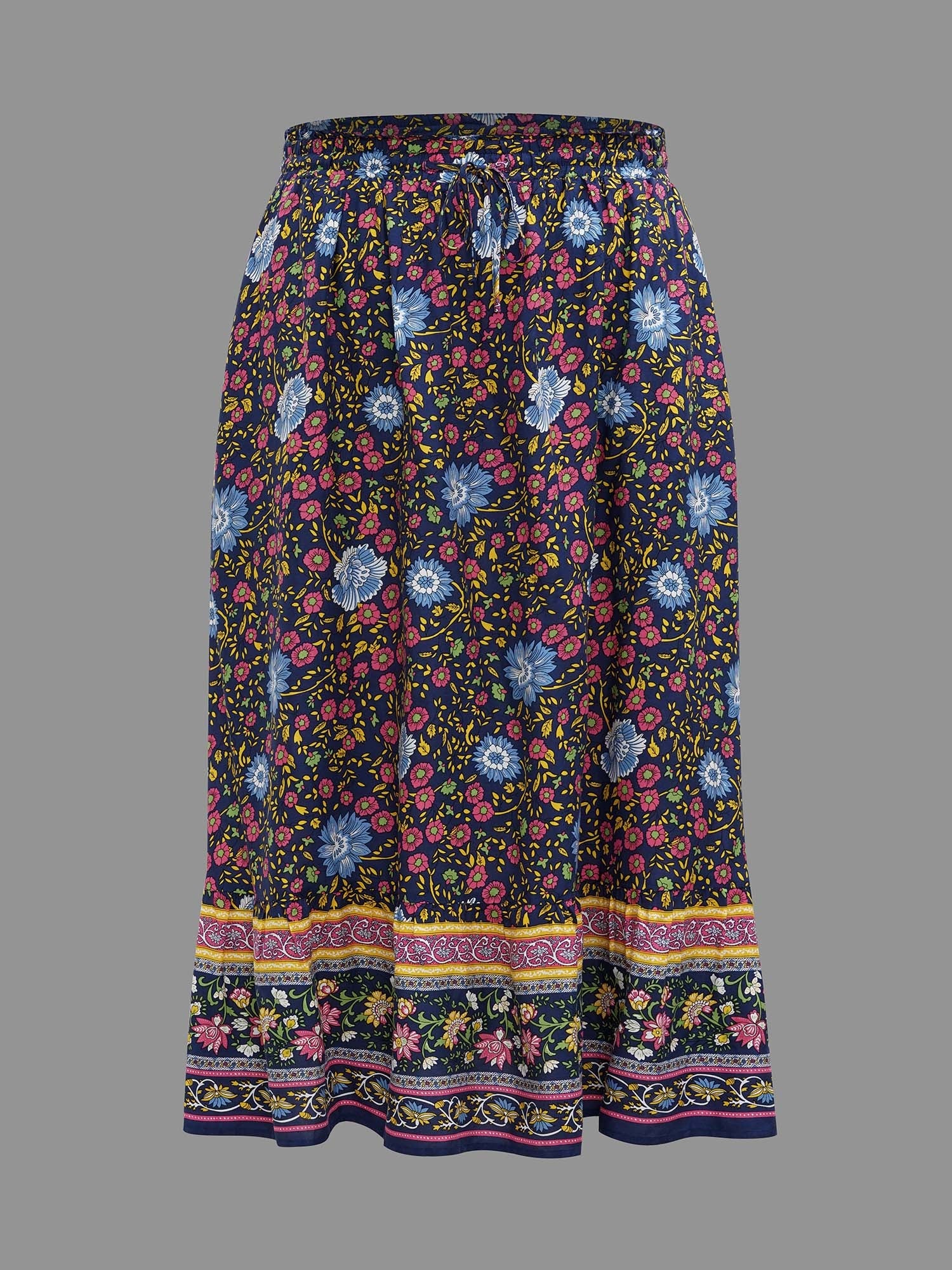 Boho Print Stretchy Waist Flared Maxi Skirt