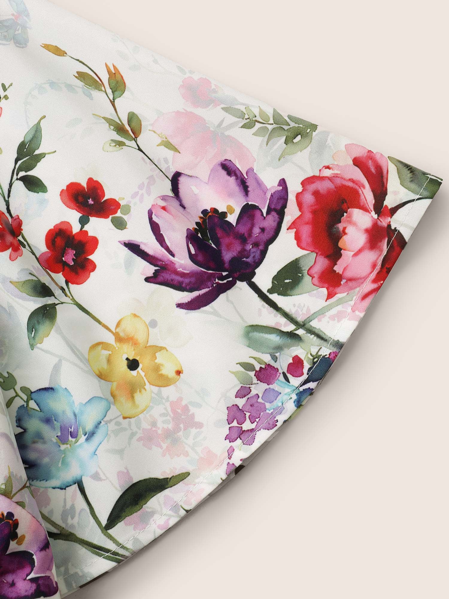 Floral Flat Collar With V Notch Frill Trim Blouse