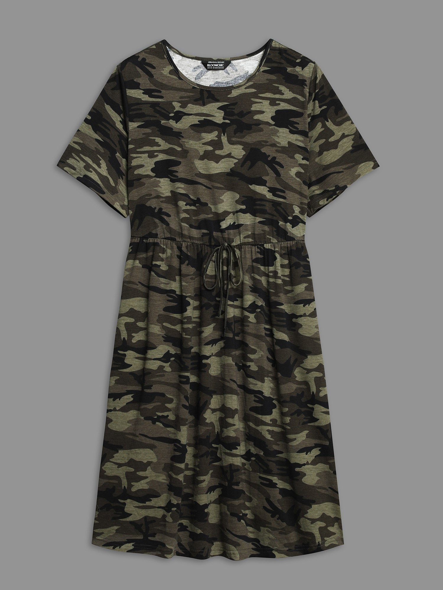Camouflage Print Round Neck Pockets Midi Dress