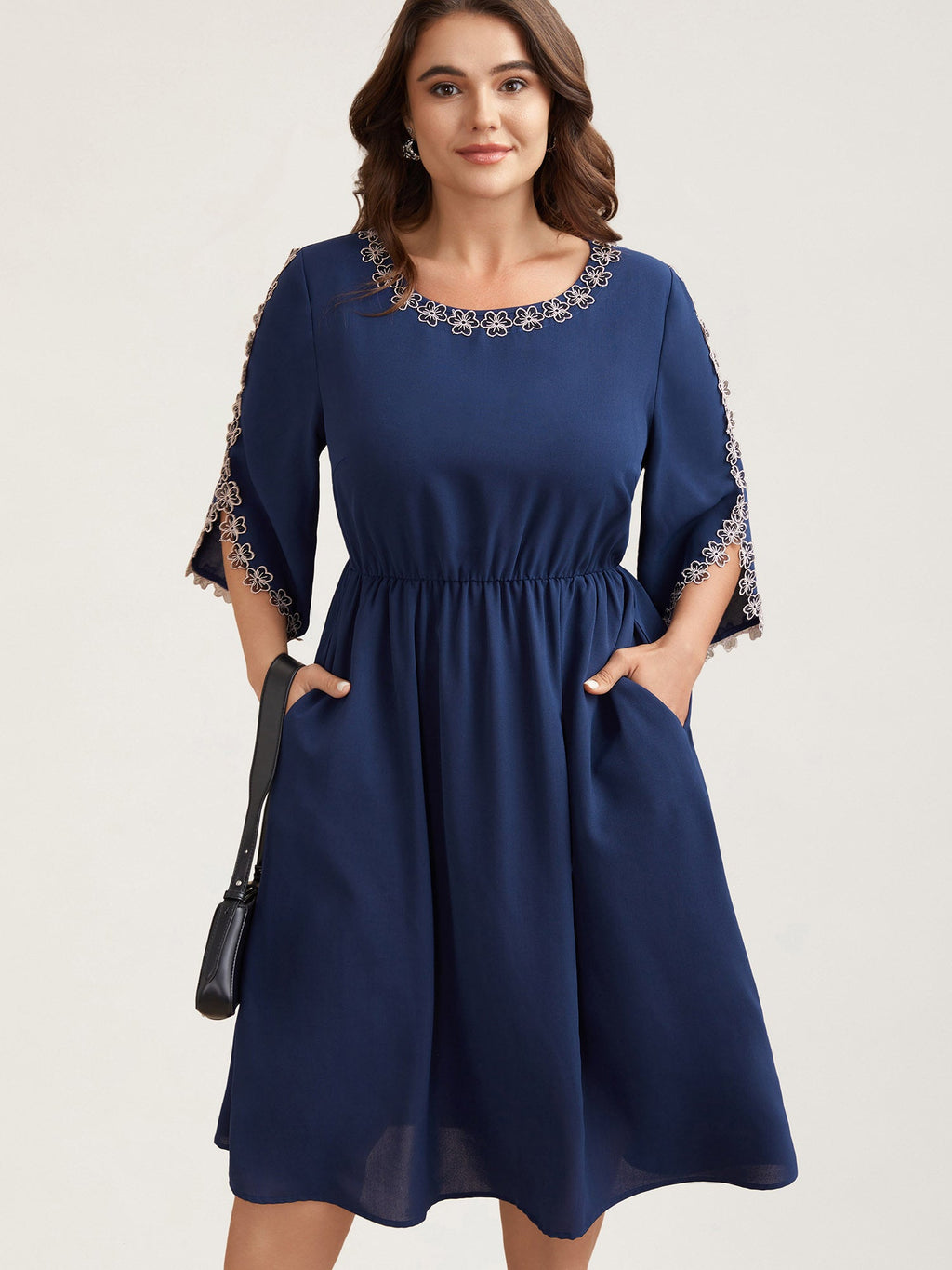 Lace Detail Trumpet Sleeve Midi Dress