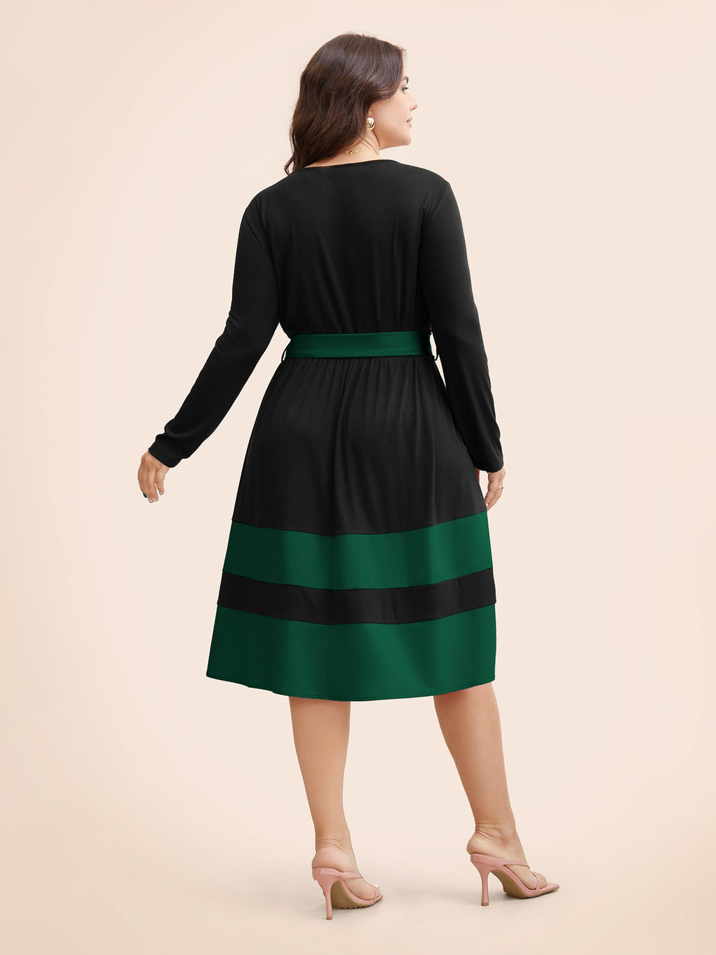 Two Tone Belted Bowknot Square Neck Dress