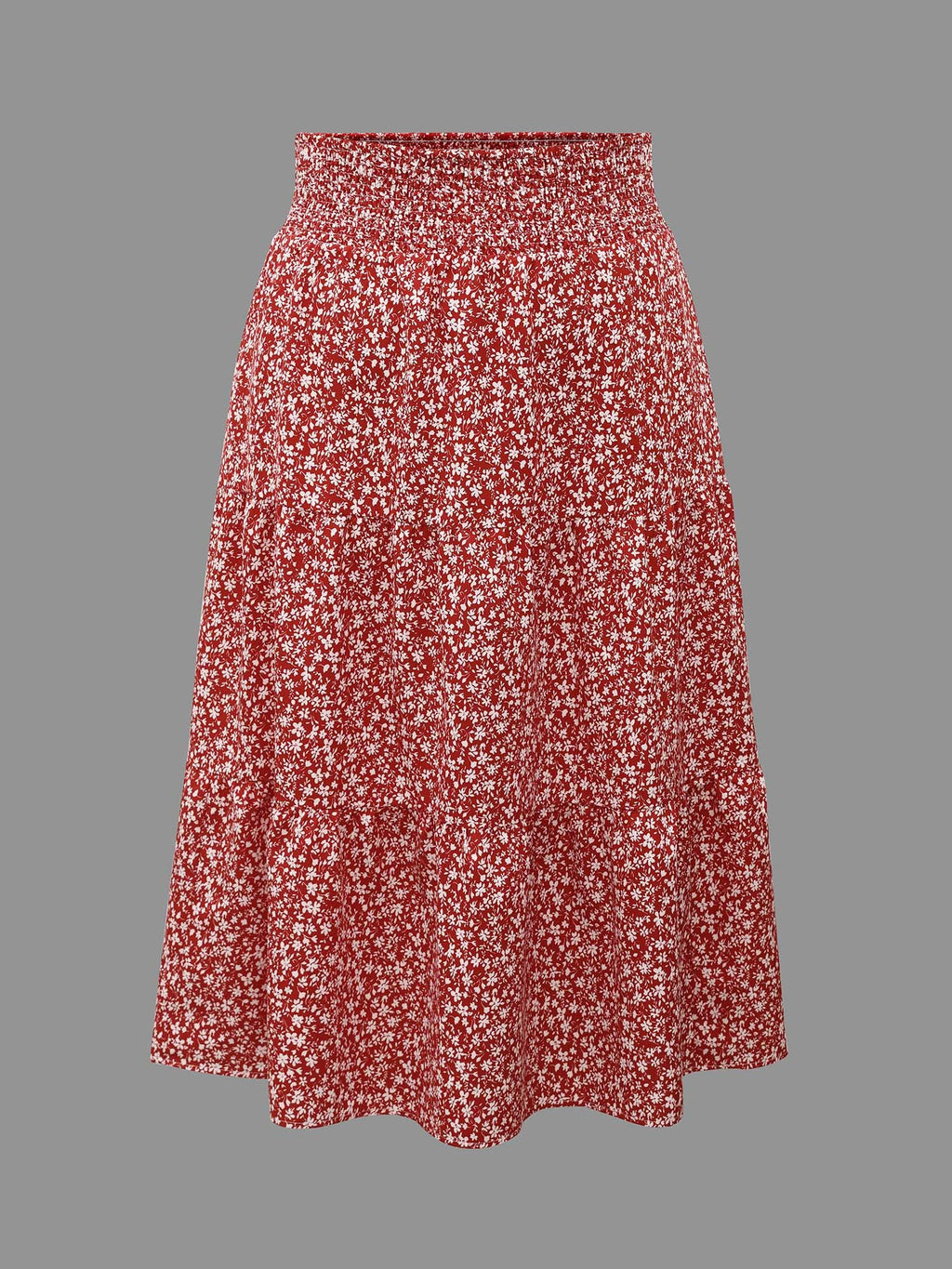 Romantic Floral Waist Shirred Midi Skirt