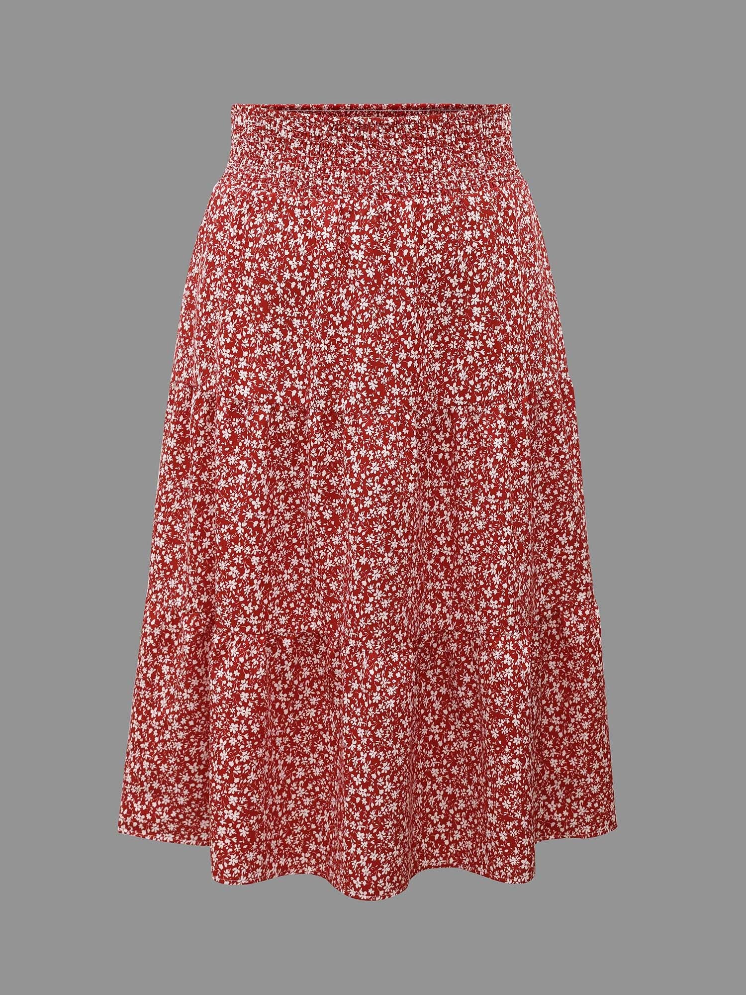 Romantic Floral Waist Shirred Midi Skirt