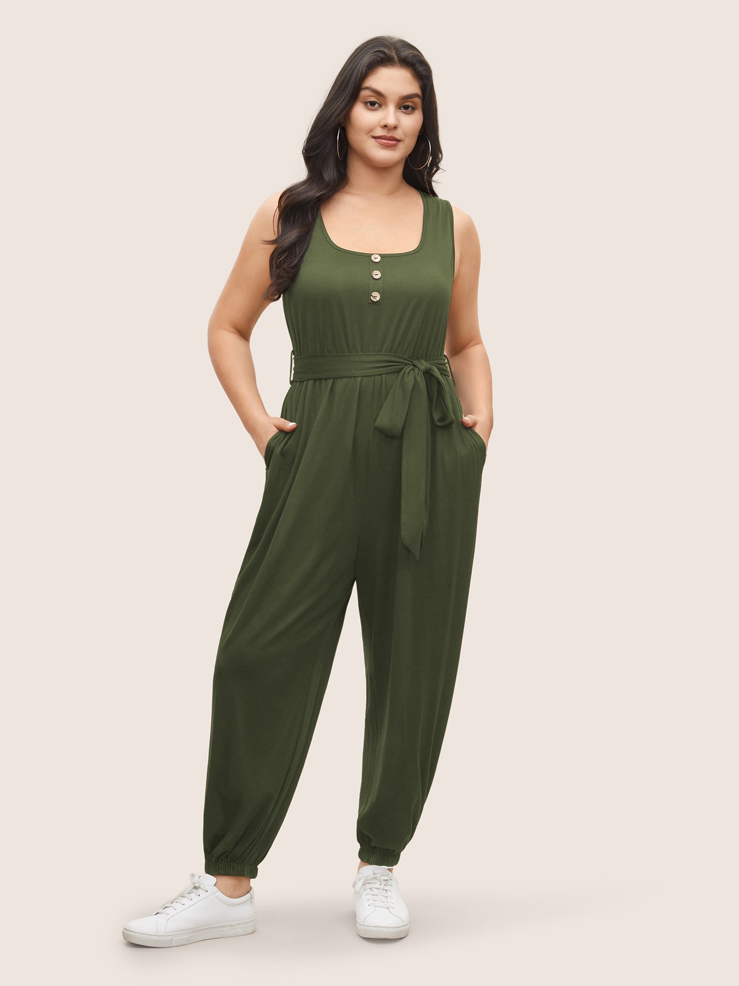 Supersoft Essentials Plain Button Detail Belted Jumpsuit
