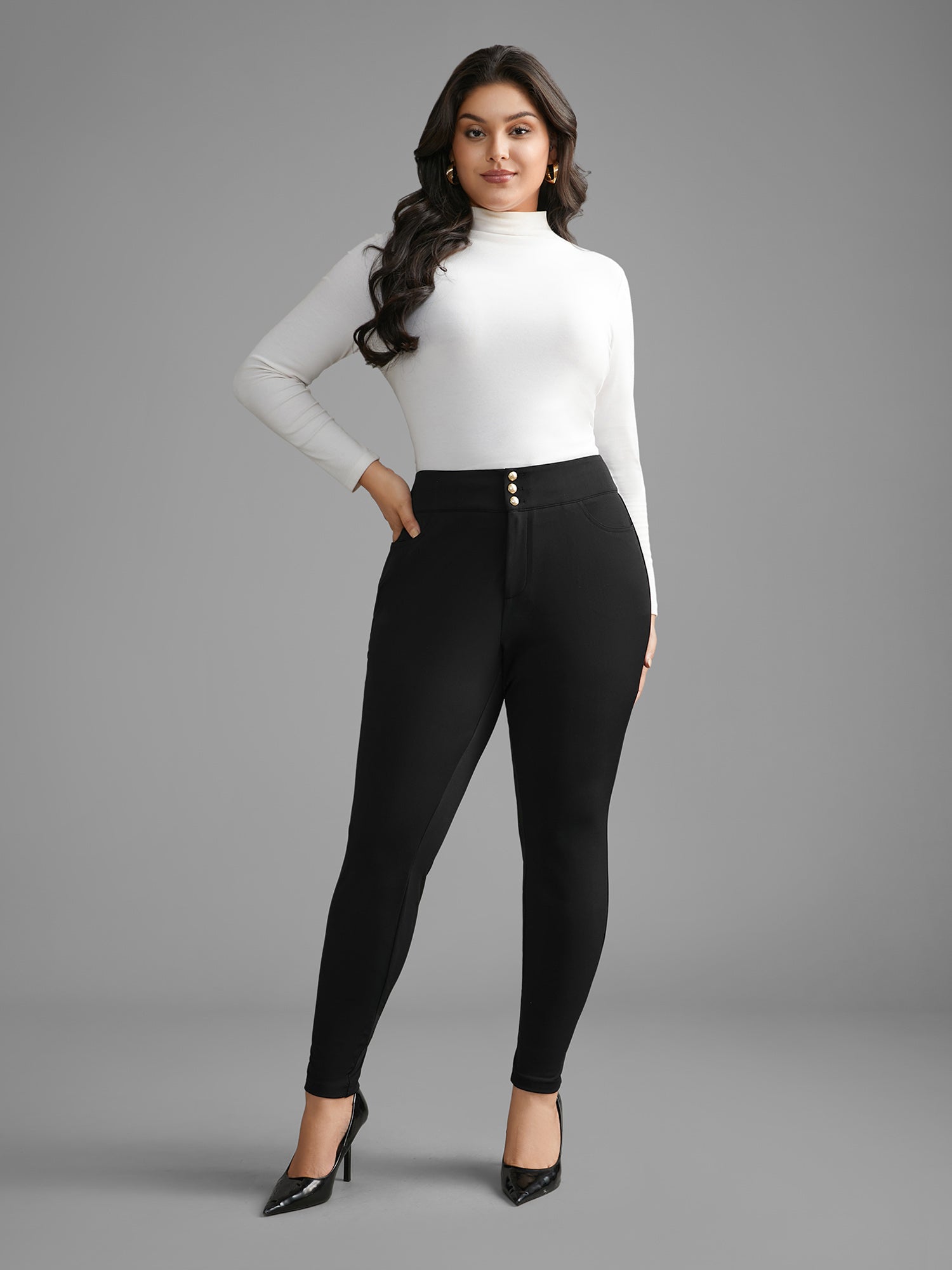 Mid Rise Buckle Detail Skinny Pants