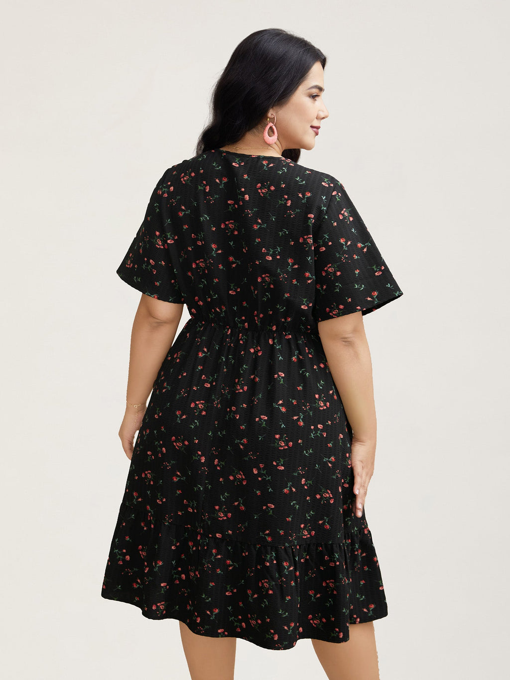Floral Flared Sleeve Tiered Midi Dress