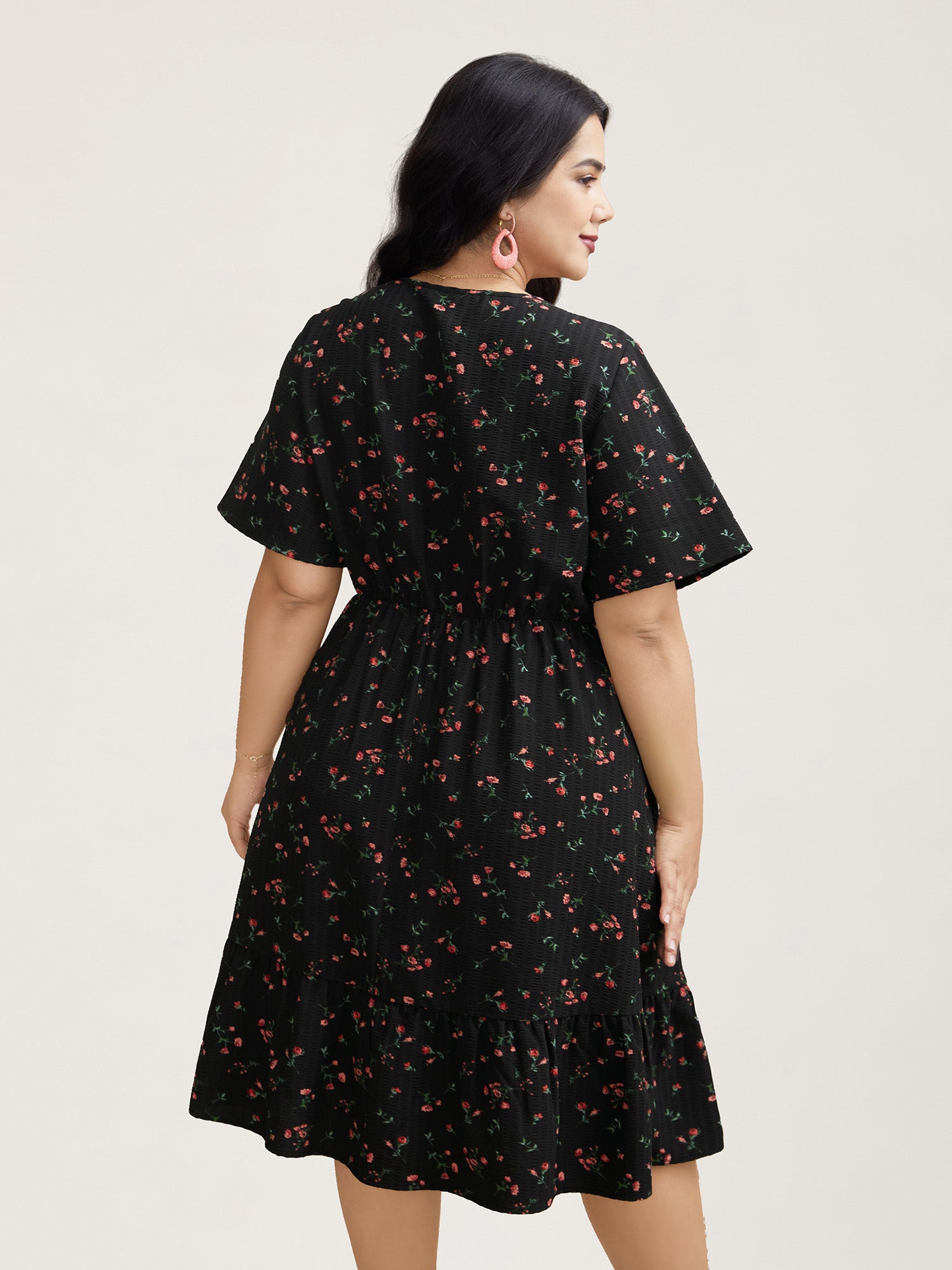 Floral Flared Sleeve Tiered Midi Dress
