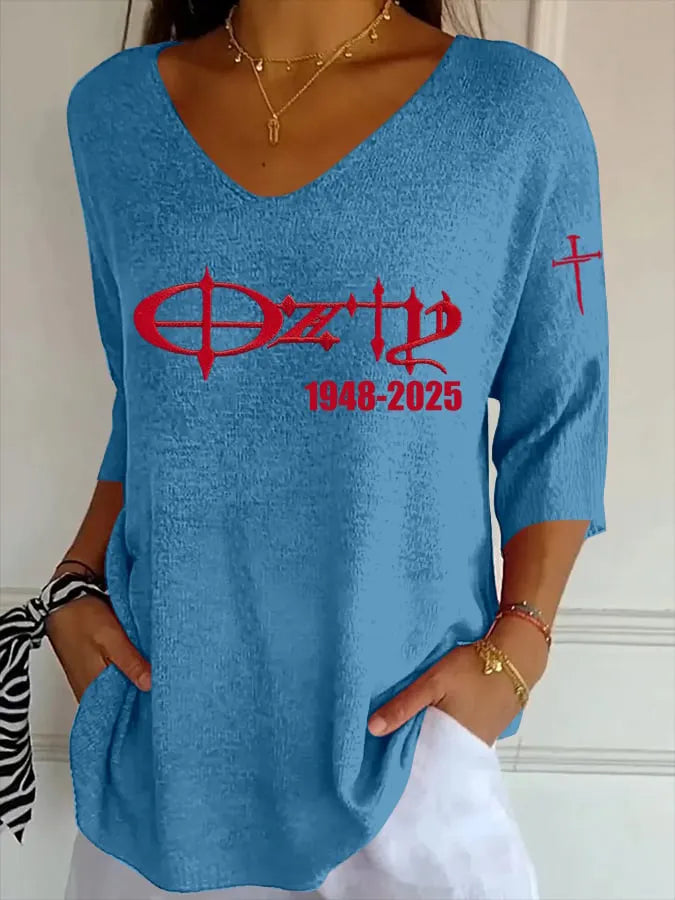 Women's Casual Rock Legend Memorial Print Knitted T-shirt